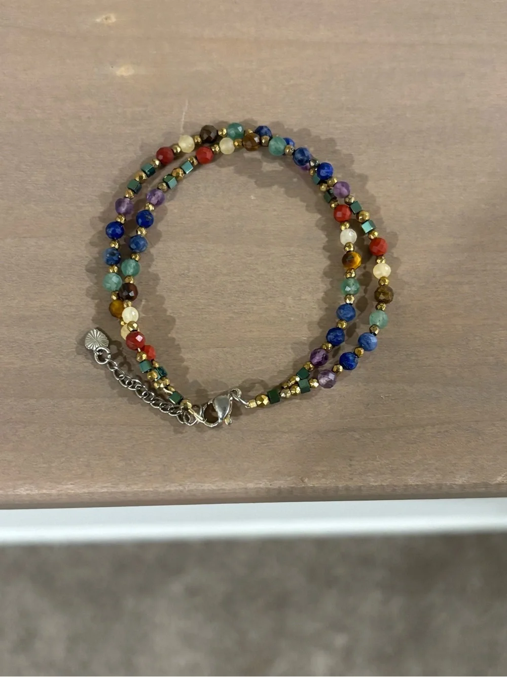 Multicolor Gemstone Beaded Wrap Bracelet with Gold Accents